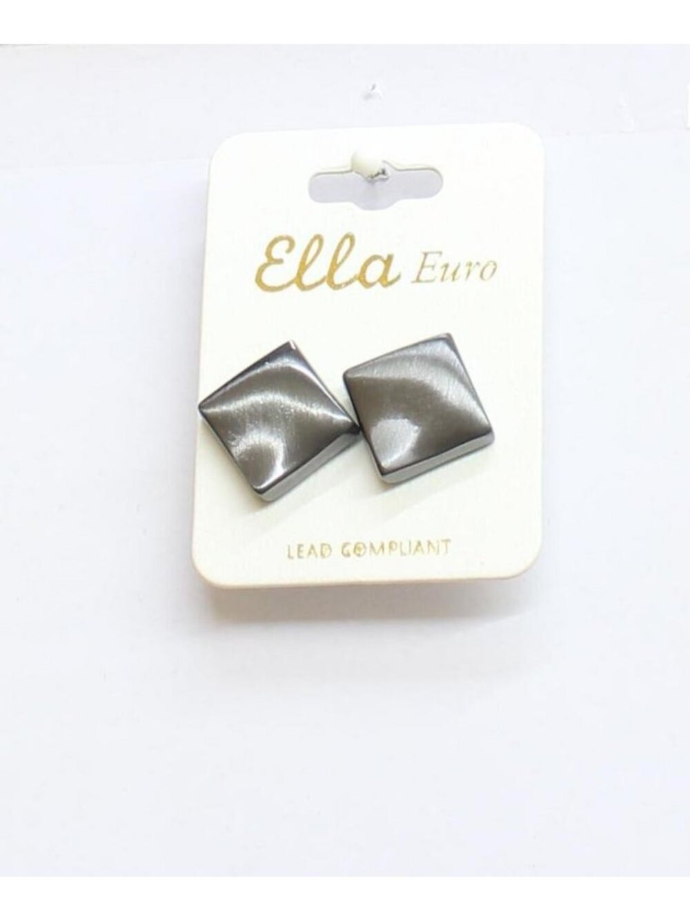 NWT Ella Euro Womens Fashion Organic Wave Square Post Stud Earrings Black .75"